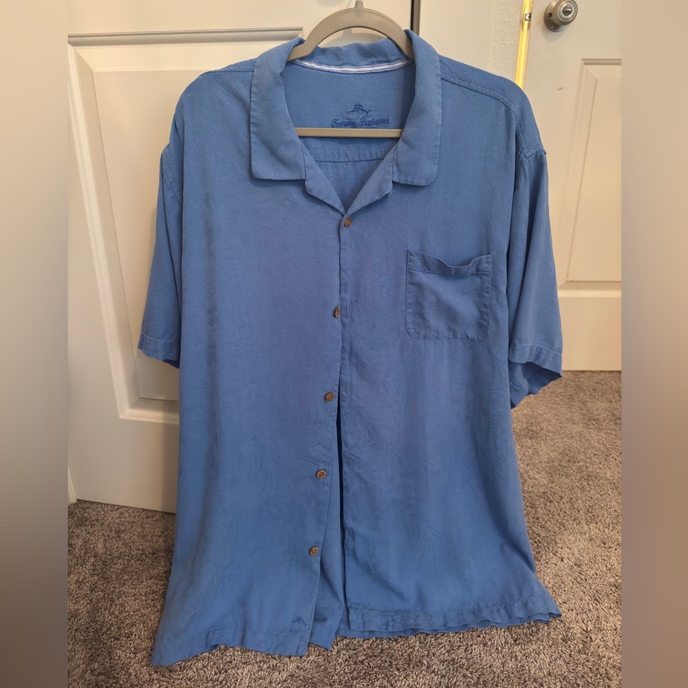 Tommy Bahama Silk button down shirt XXXL blue tropical vacation short sleeve
